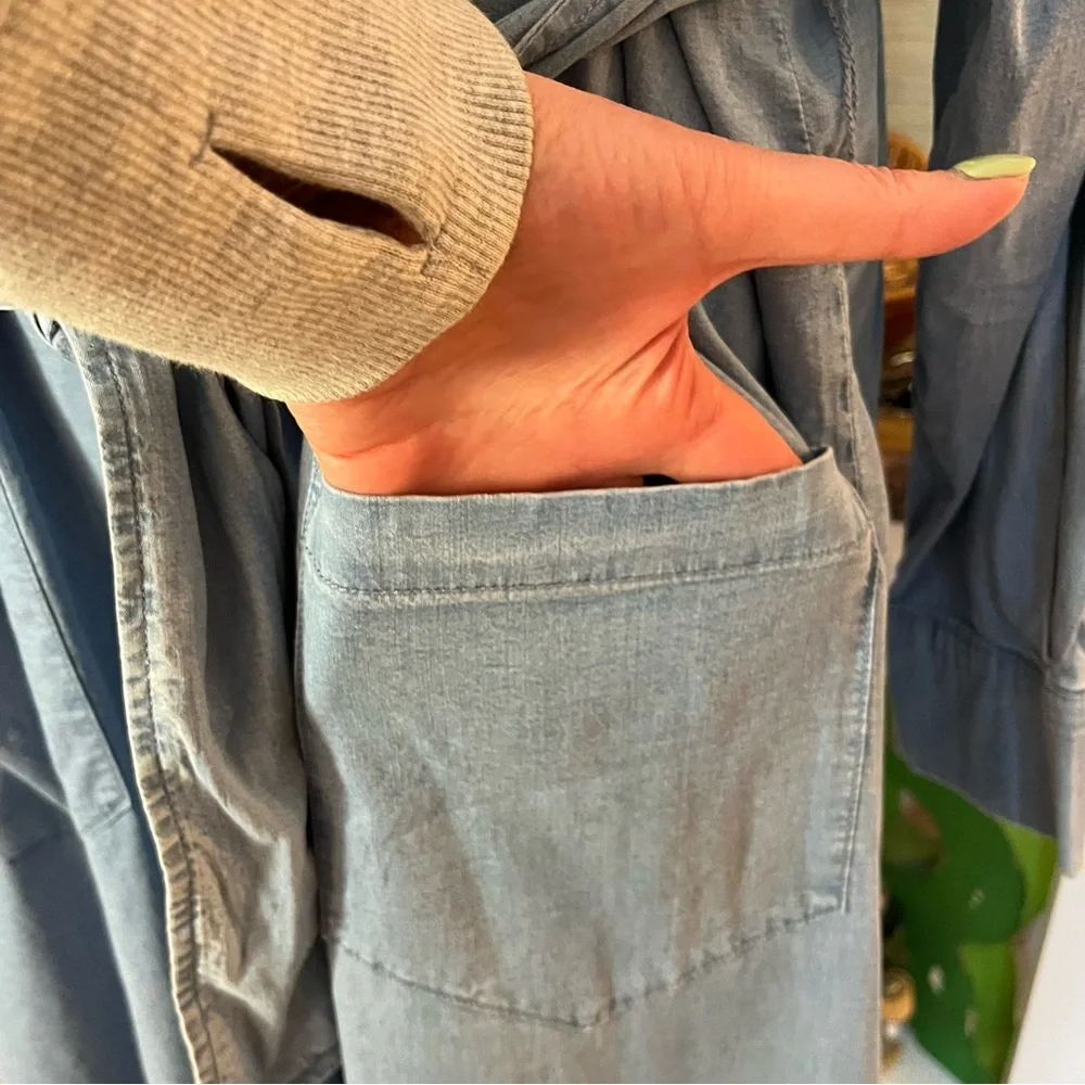 Universal Standard Chambray Blue Midi Shirt Dress Tie Waist Long Sleeve Size XL - Picture 4 of 8